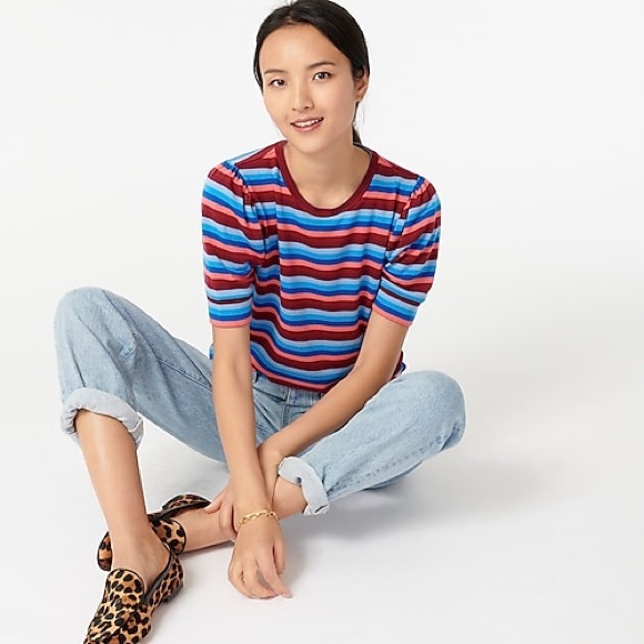 J. Crew Super Cozy Puff Sleeve Top In Stripe - Picture 2 of 6